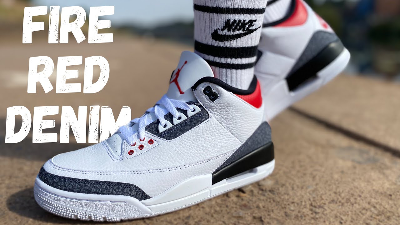JORDAN 3 FIRE RED DENIM REVIEW & ON FOOT - YouTube