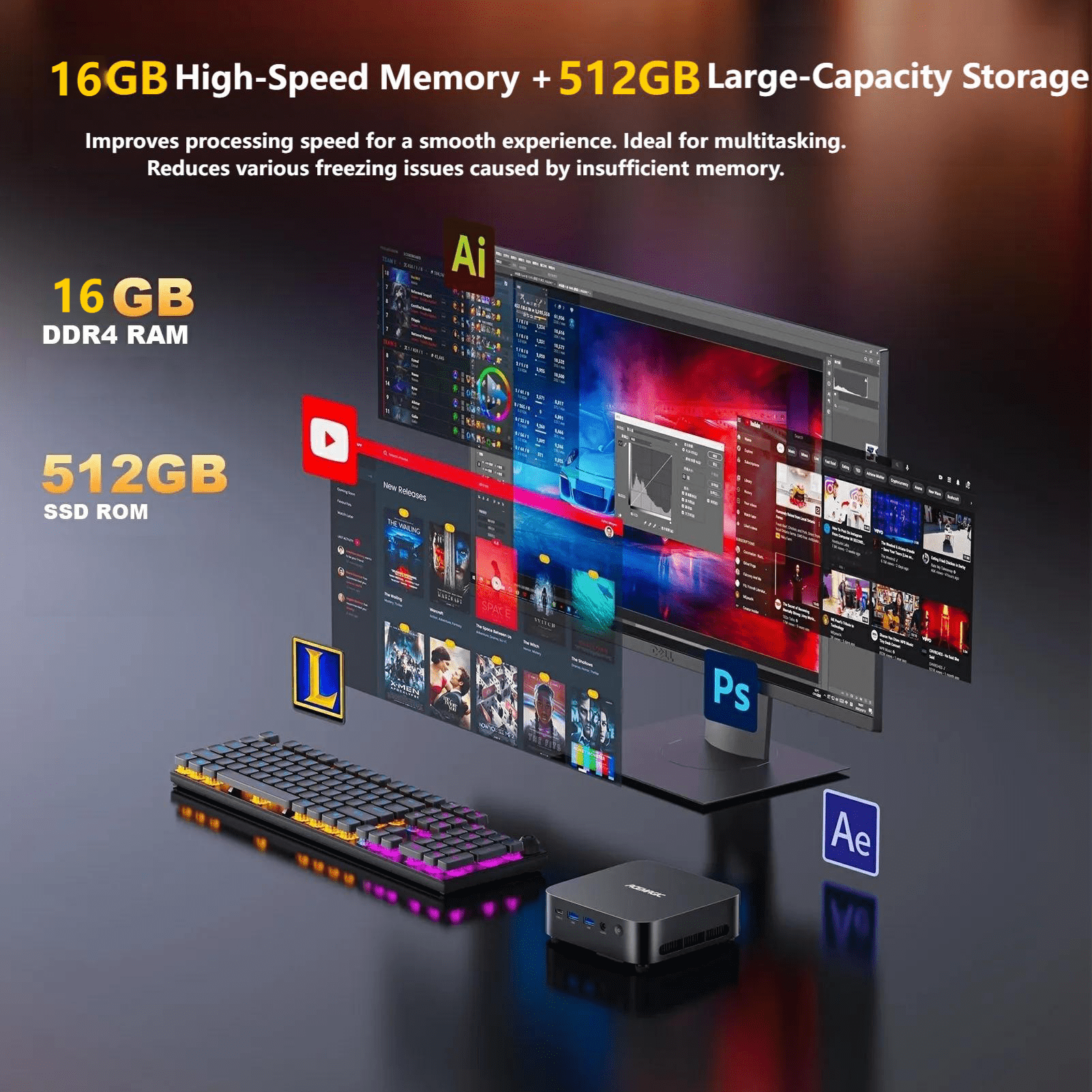 NIPOGI Mini Gaming PC AMD Ryzen 5 7430U 16GB DDR4 512GB SSD Mini