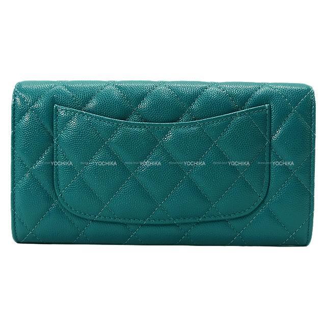 CHANEL シャネル マトラッセ フラップ 長財布 グリーン グレインド