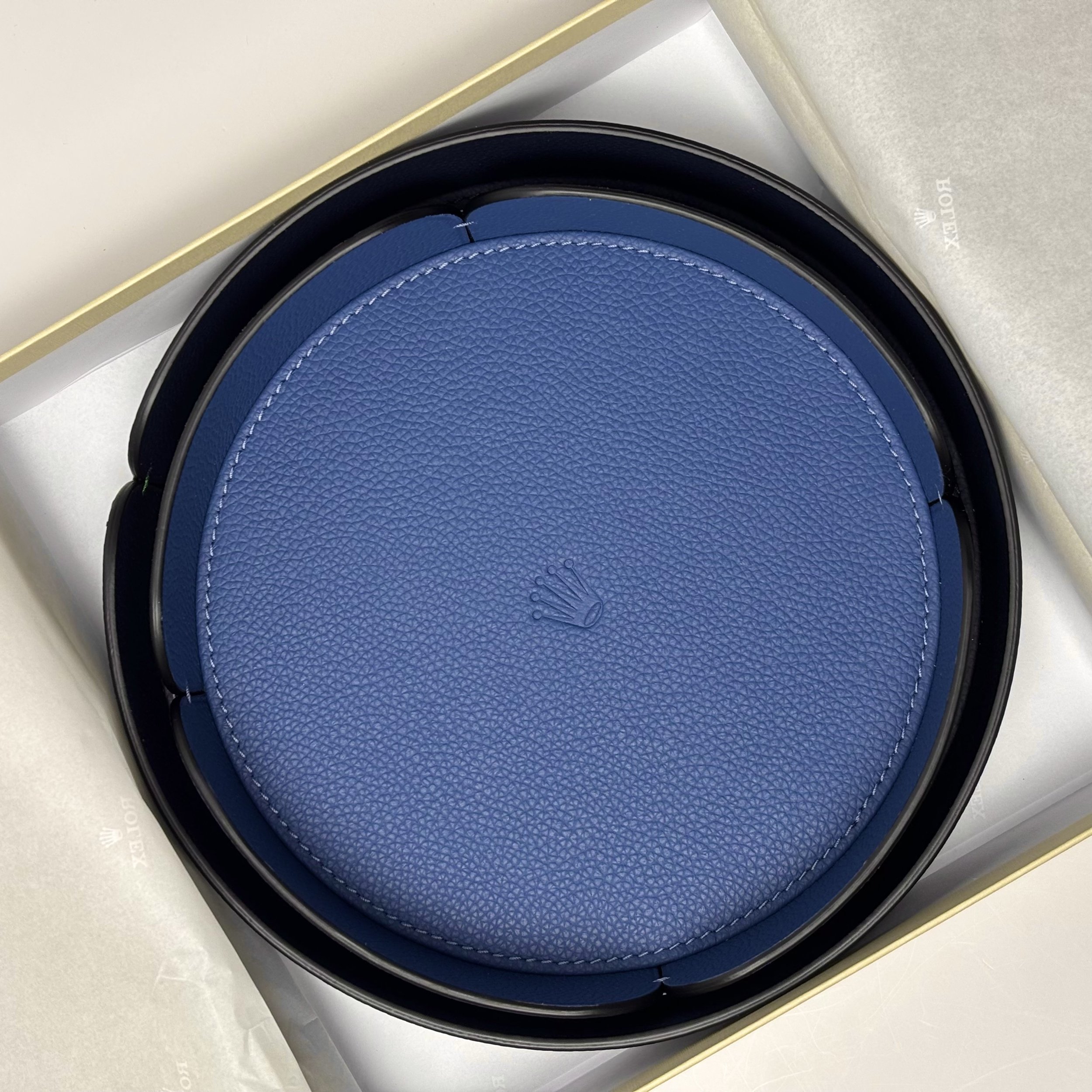 Rolex Luxury Leather Valet Tray Set – Black & Blue Edition