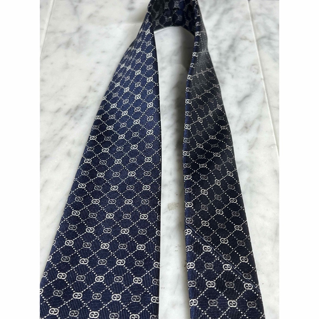 GUCCI ネクタイ ネイビー GG シグネチャー シマ イタリア製 安価