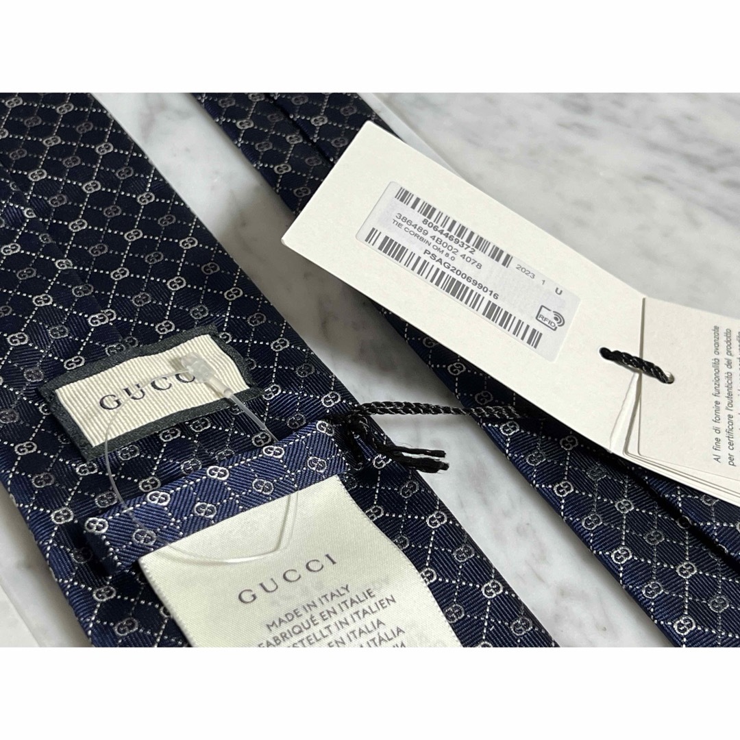 GUCCI ネクタイ ネイビー GG シグネチャー シマ イタリア製 安価
