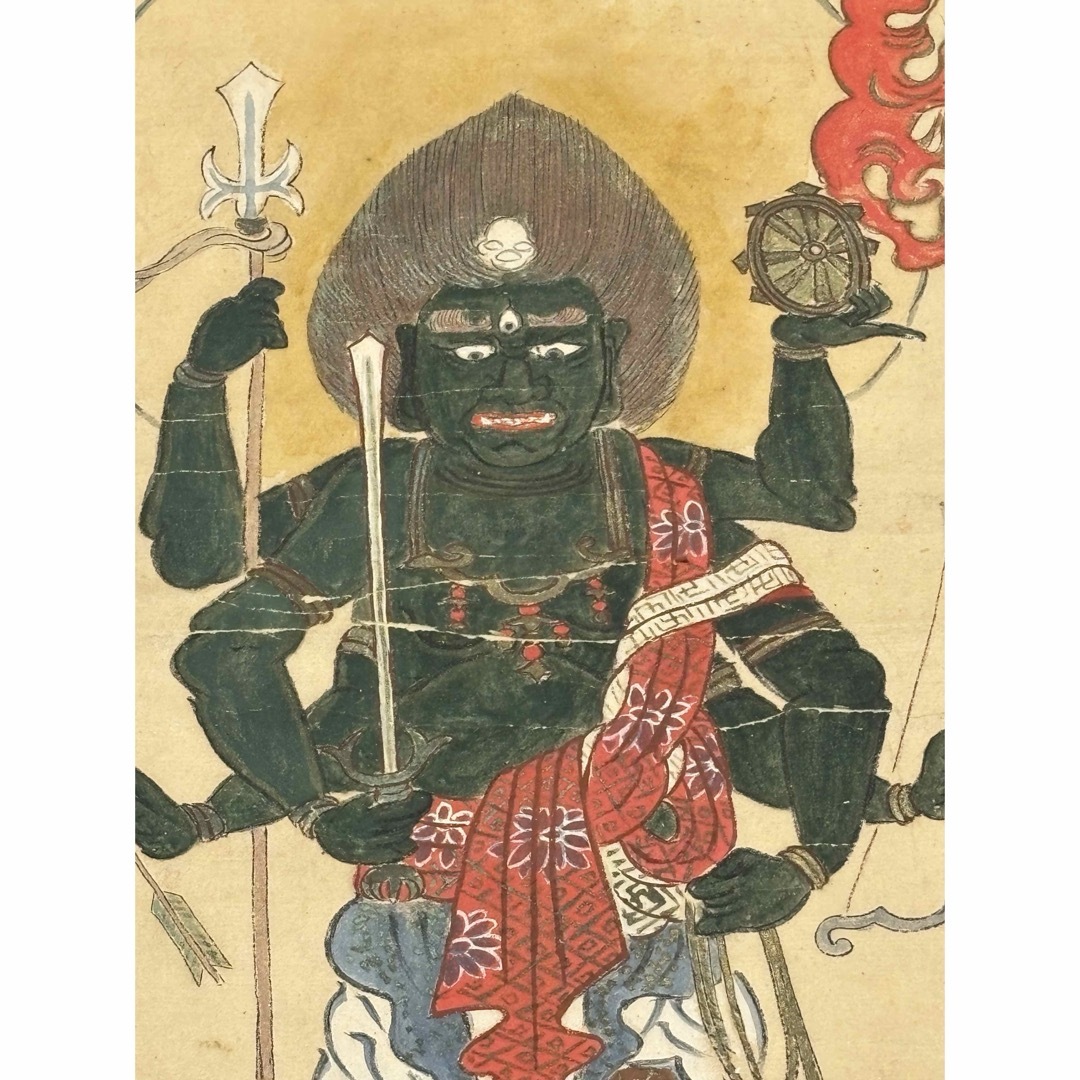 大型彩色木版画 青面金剛像」木版刷 1枚|和本古典