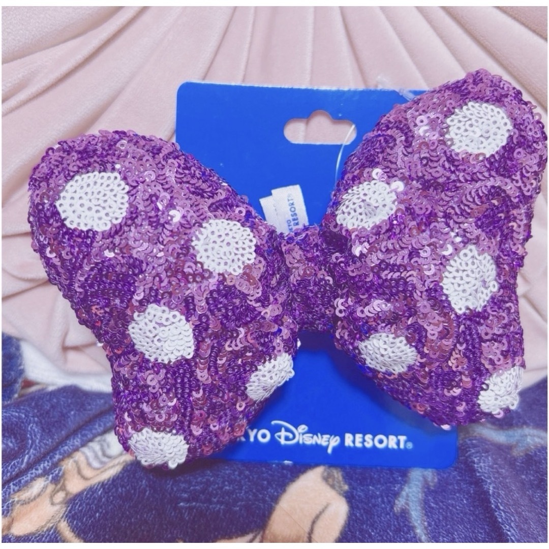 Disney - ミニー ヘアゴム リボン 紫 スパンコール ミニーの日