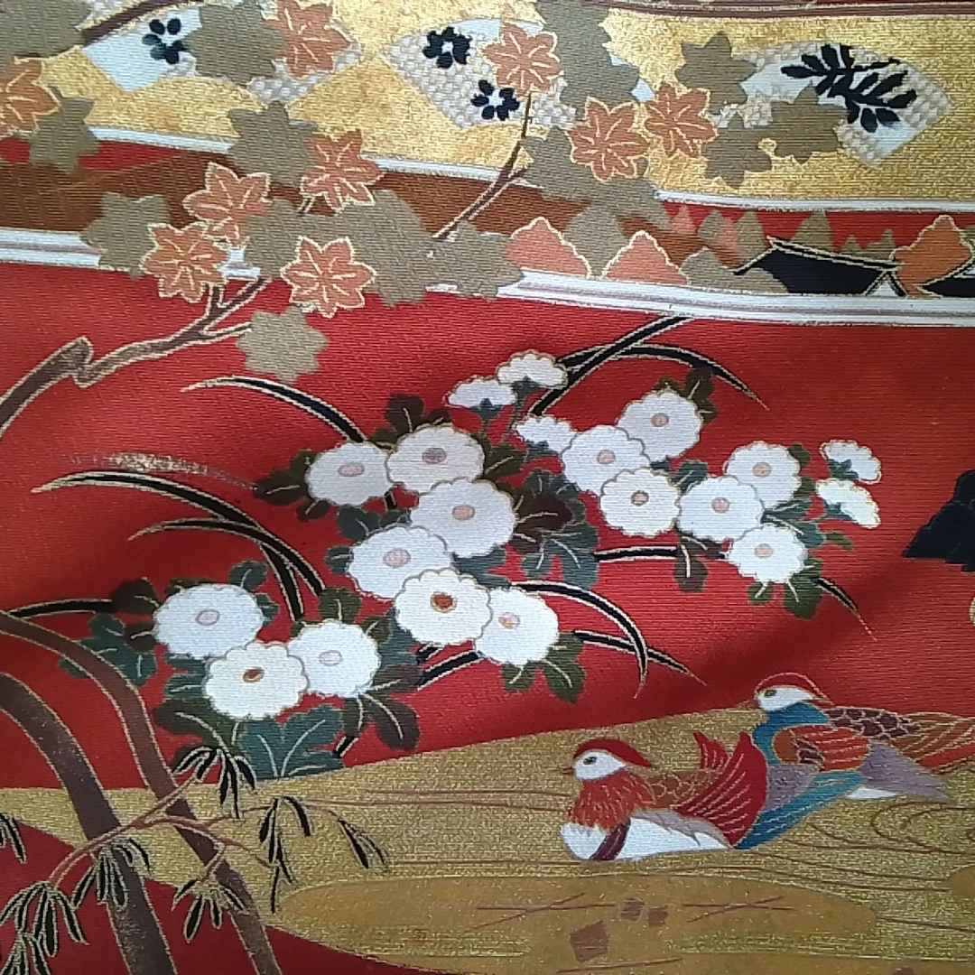 着物リメイクワンピース 留袖ドレス 屏風絵 落款あり作家物