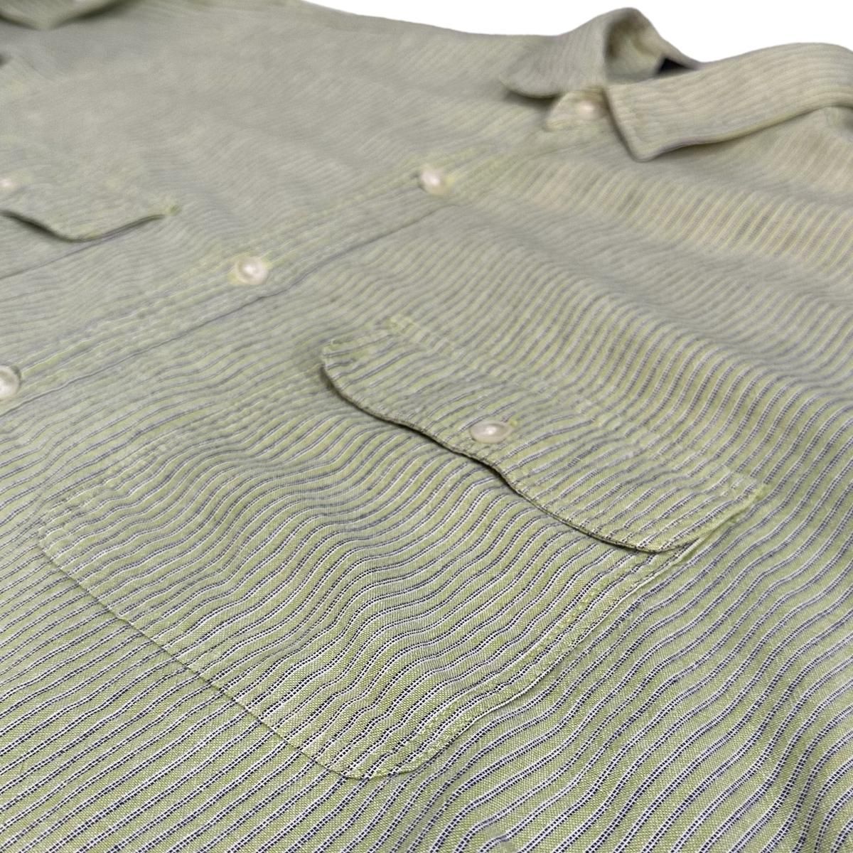80s~90s patagonia Stripe Cotton L/S Shirt 黄緑 M パタゴニア 長袖