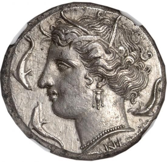 古代ギリシャ シラクサ BC317-289 テトラドラクマ 銀貨 NGC Ch AU 5/5