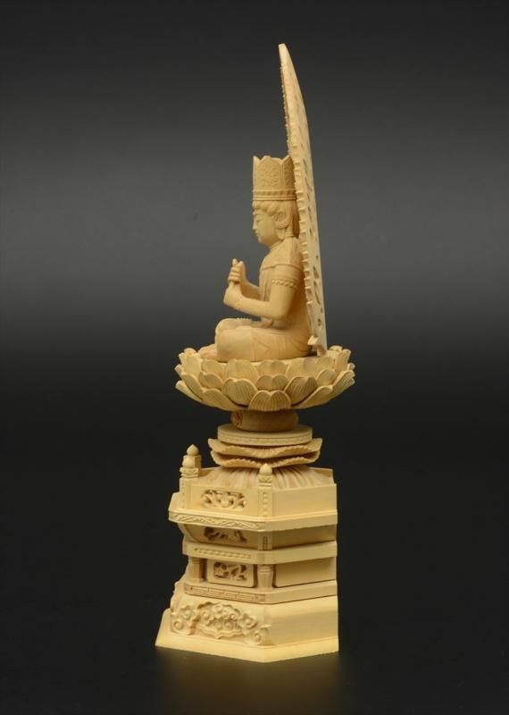 真言宗】柘植製 大日如来(座像/2.5寸) 六角台座 飛天光背 仏像 - 仏壇