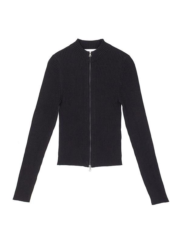 RIBBED MOCK NECK CARDIGAN-リブモックネックカーディガン-AMOMENTO