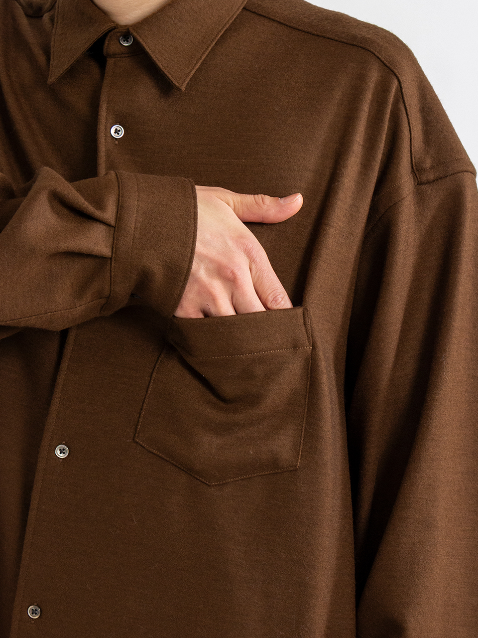Wool Smooth Flannel Oversized Regular Collar Shirt-ウールスムース