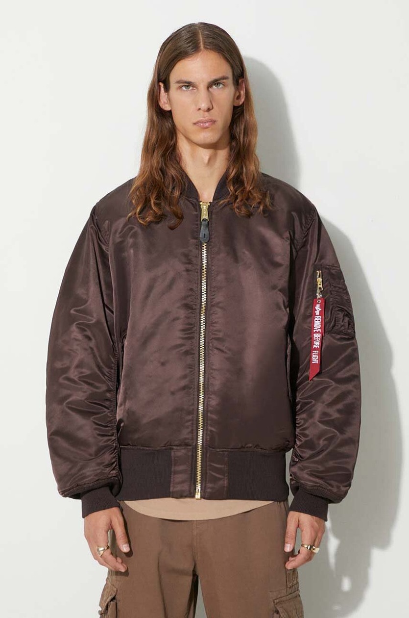 Alpha Industries reversible bomber jacket MA-1 men's brown color