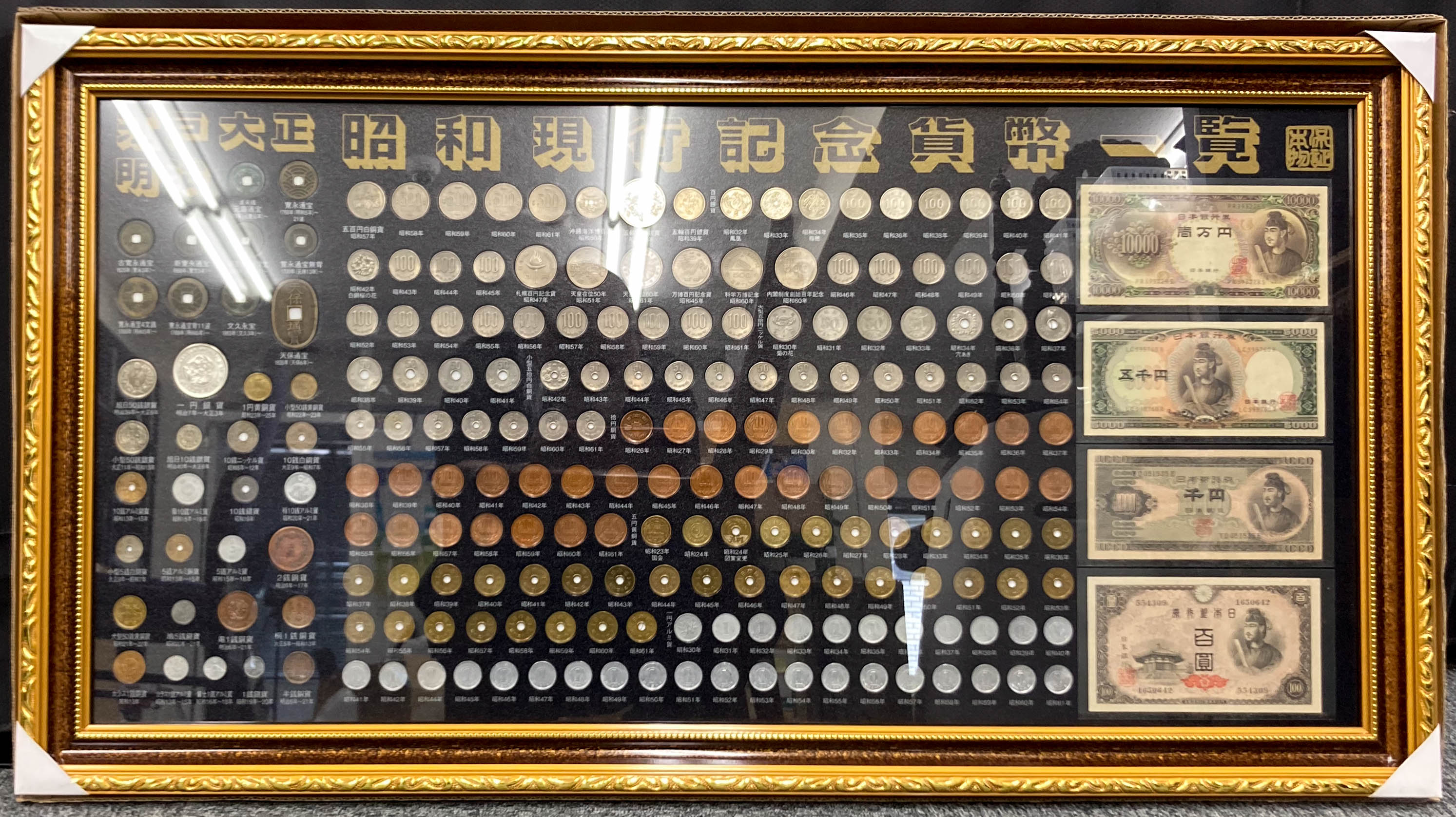 貨幣博物館 | 額縁入りコインコレクション 箱サイズ:175cm*60cm 国内