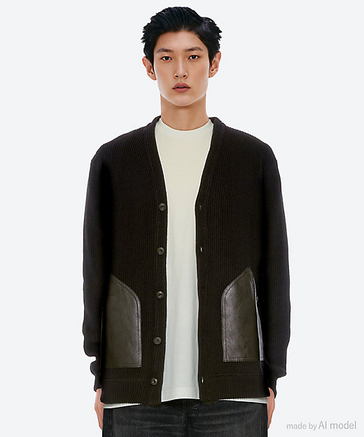 カーディガン 綿リブ×レザー WPーT011ー051 | JUNYA WATANABE