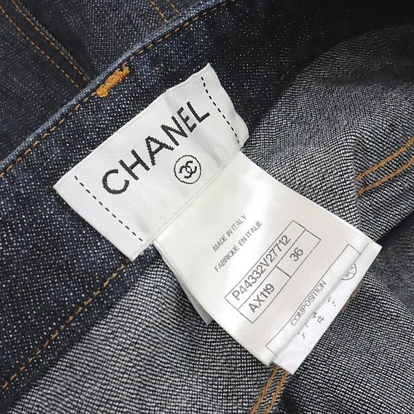 広尾店】美品 シャネル CHANEL ベルト付ワイドデニムパンツ インディゴ
