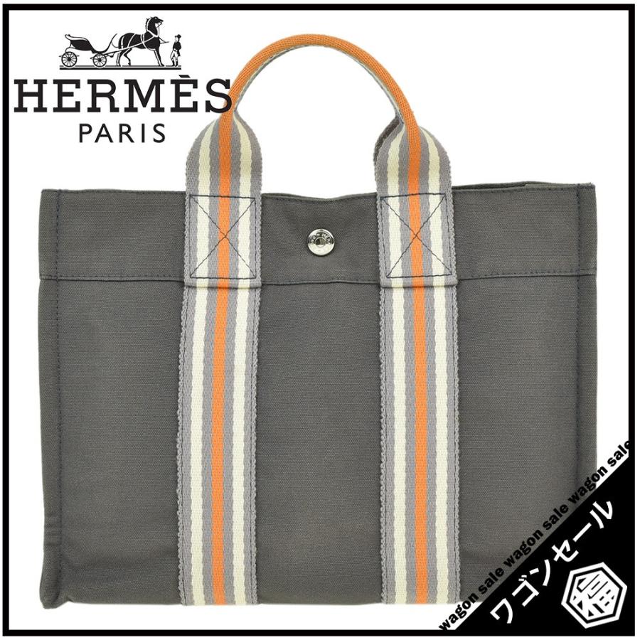 HERMES/エルメス フールトゥPM トートバッグ グレー×ホワイト×オレンジ