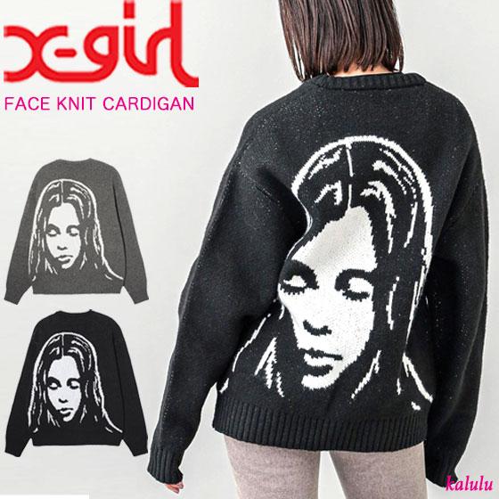 X-girl（エックスガール） カーディガン FACE JACQUARD KNIT CARDIGAN