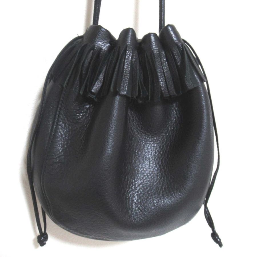 Aeta 良品 アエタ レザー 巾着 フリンジ ショルダーバッグ ブラック