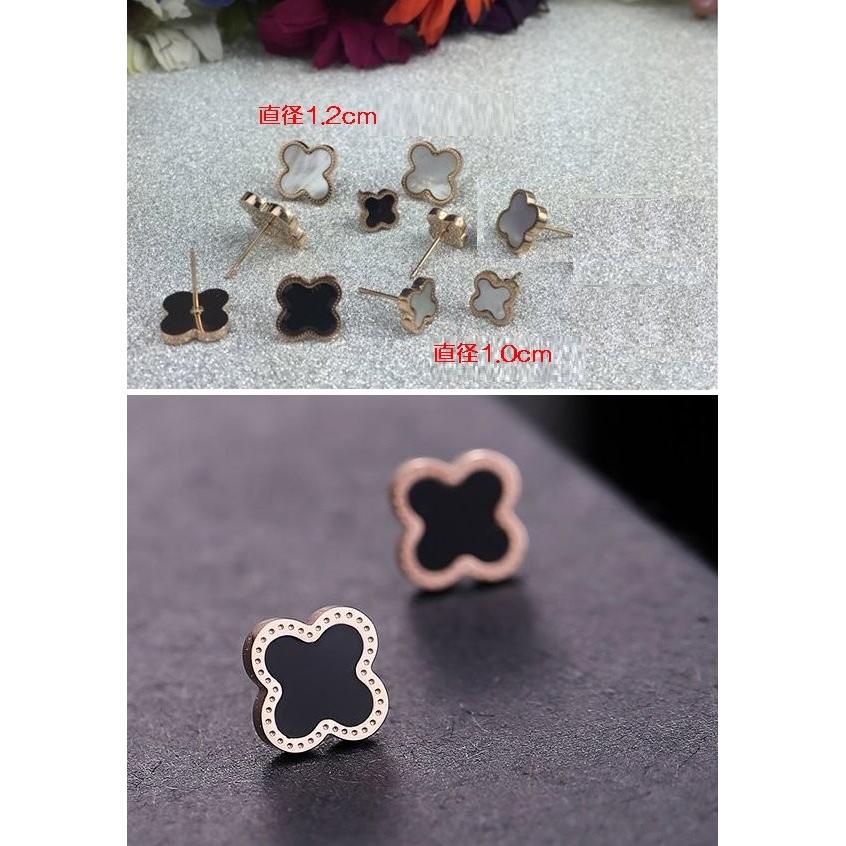 ピアス クローバー ブラックオニキス ホワイトシェル チタン 四葉