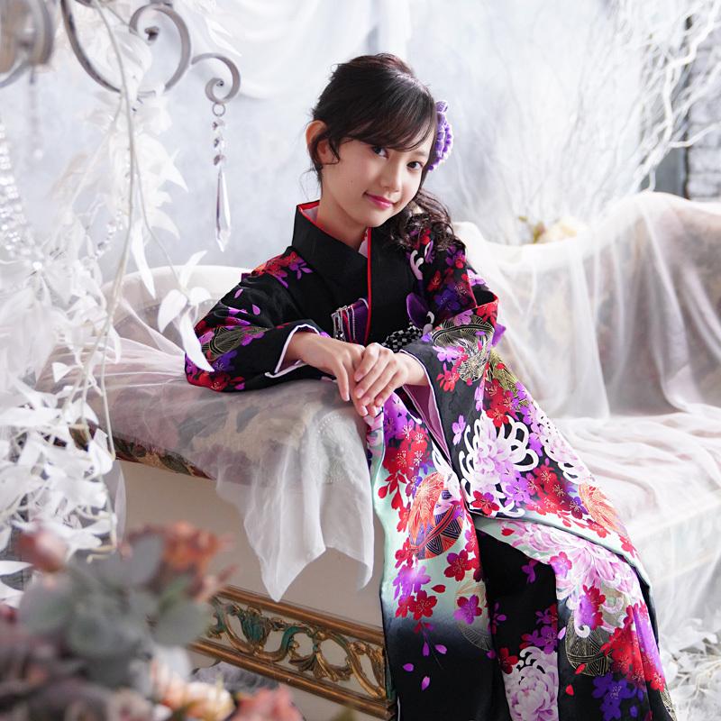 京都瑠璃雛菊 七五三 着物 7歳 フルセット 購入 販売 黒 『凛』 四つ身