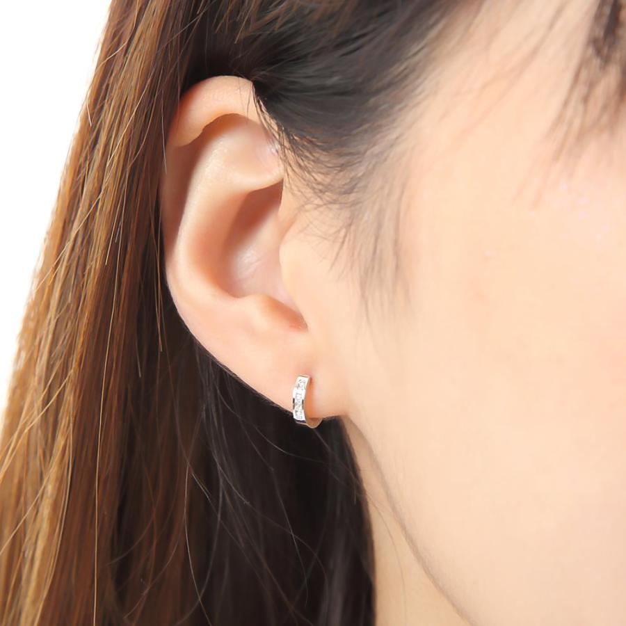 18金 フープピアス ダイヤモンド 0.1ct ホワイトゴールド 1.6×9.6mm