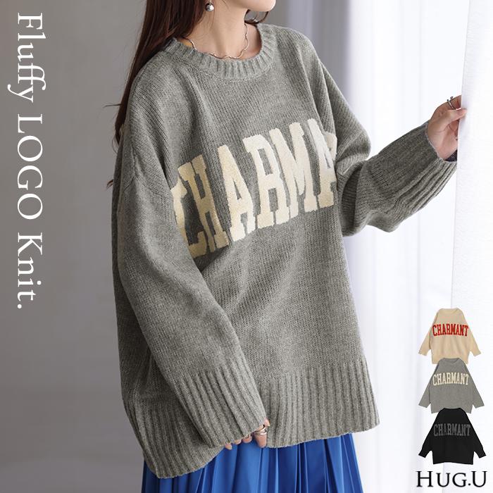 HUG.U（ハグユー） ニット ロゴ 刺繍 チュニック ロング トップス