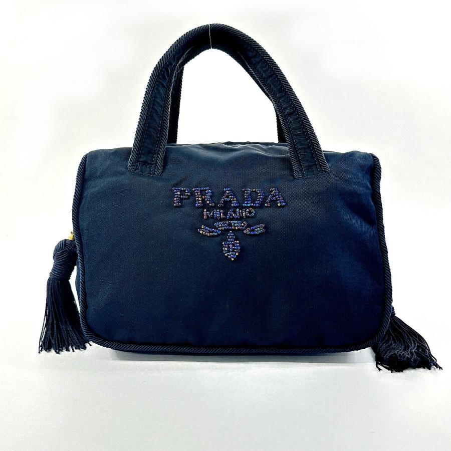 PRADA（プラダ） ハンドバッグ ビーズ ナイロン ネイビー ミニ