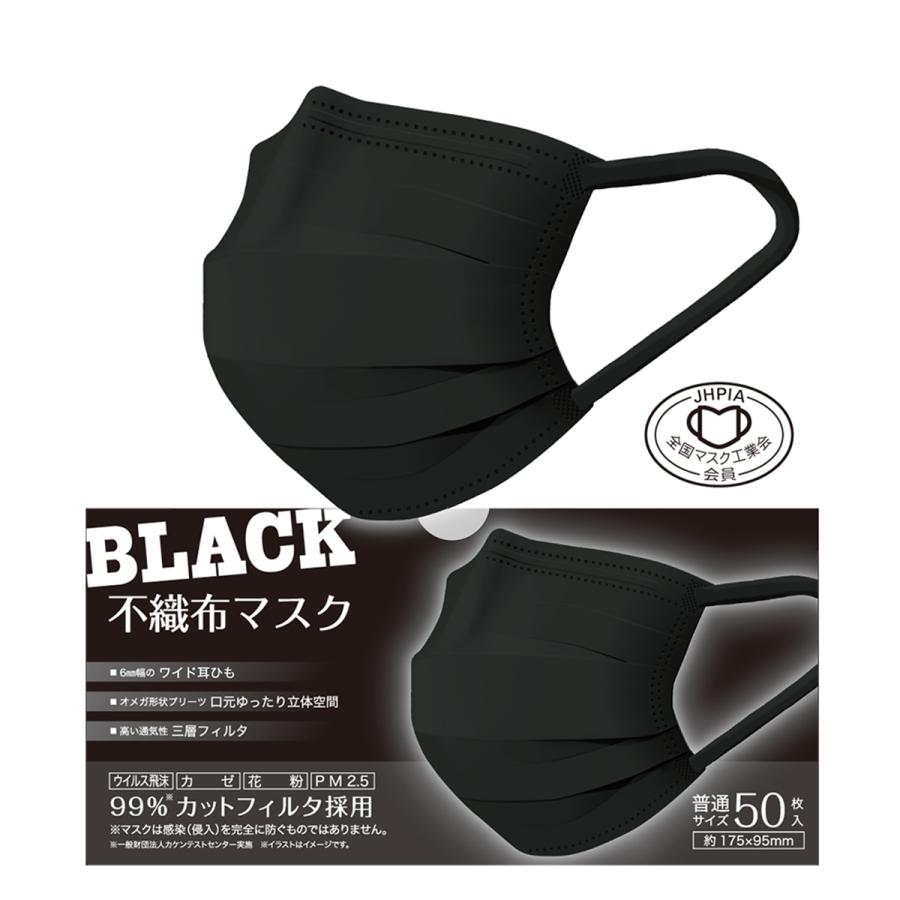 BLACK 黒マスク 不織布 50枚入 マスク工業会 AI-WILL製 3層構造