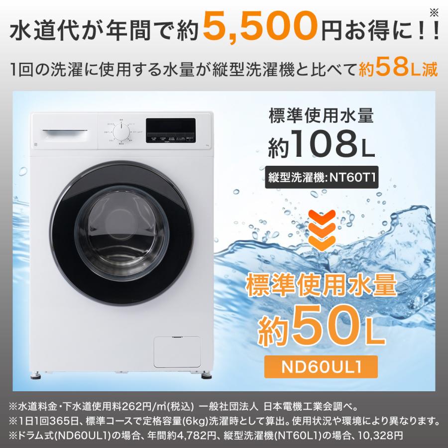 ニトリ（NITORI） 6kgスリムドラム式洗濯機 （乾燥なし）(ND60UL1