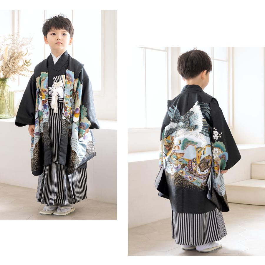値下げ 七五三 男の子 5歳 黒色着物セット 鶴と松の刺繍 値下げ 七五三