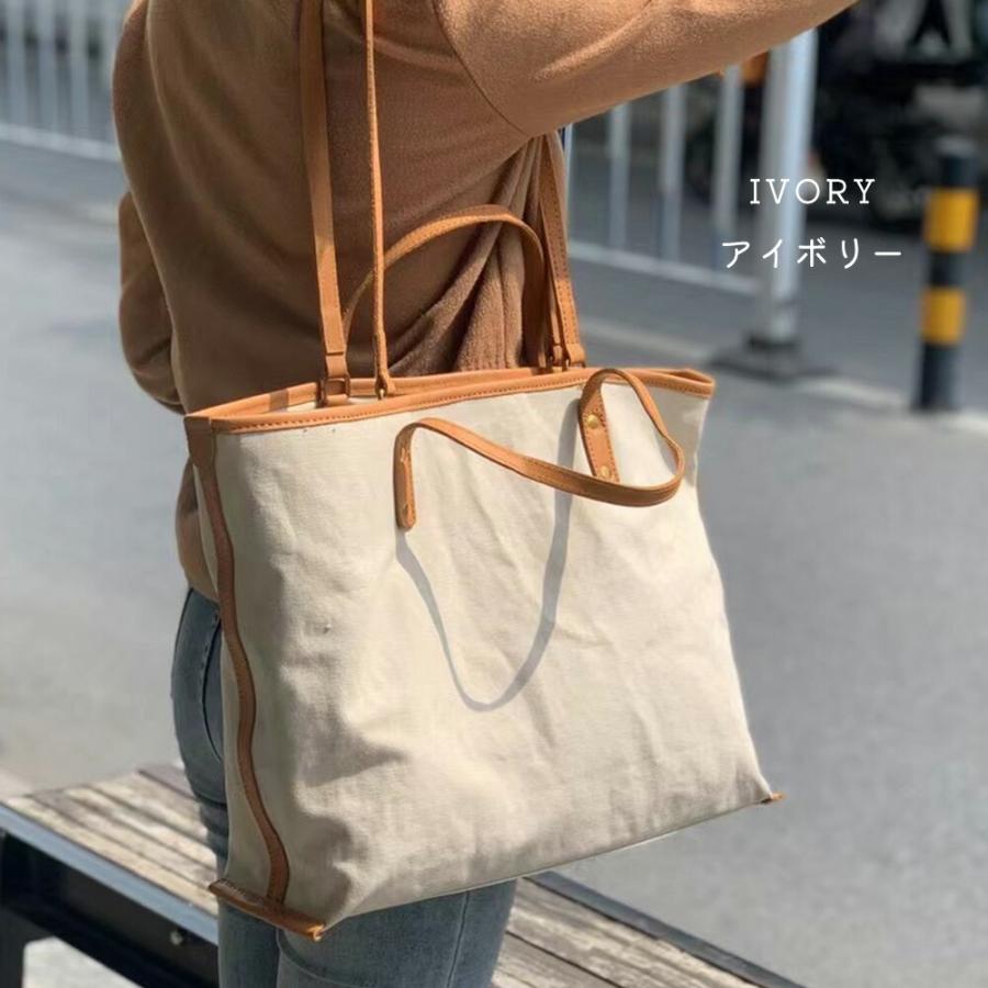 トートバッグ ダブルハンドル 本革 帆布 2way トートバック ショルダー