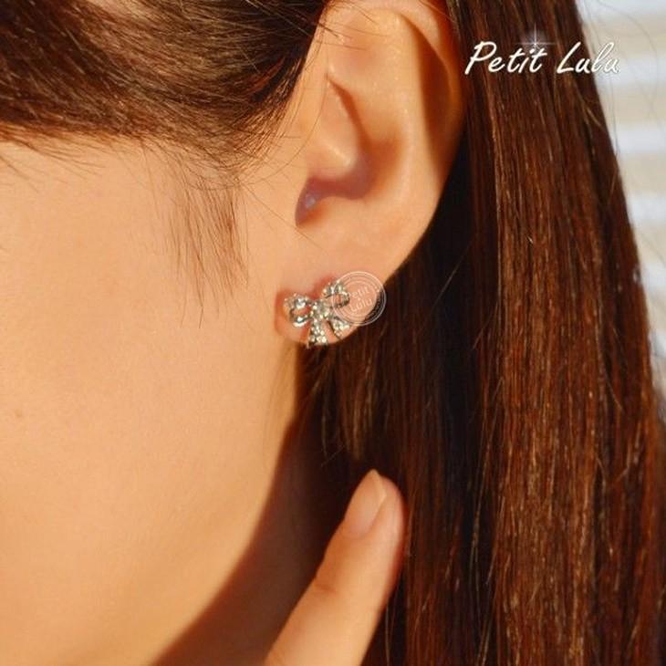 Petit Lulu（プチルル） ピアス レディース スワロフスキー リボン k18