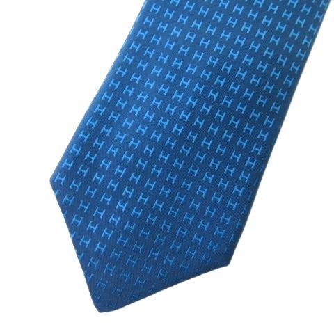HERMES（エルメス） 未使用品 タグ付き ネクタイ H柄 シルク100 ブルー