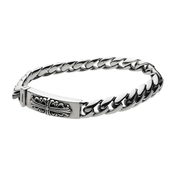 シルバーブレスレット メンズ フローラルクロス 喜平チェーン シルバー