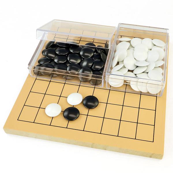 囲碁セット 木製9路盤セット（プラ碁石椿・プラ透明箱）囲碁入門用や