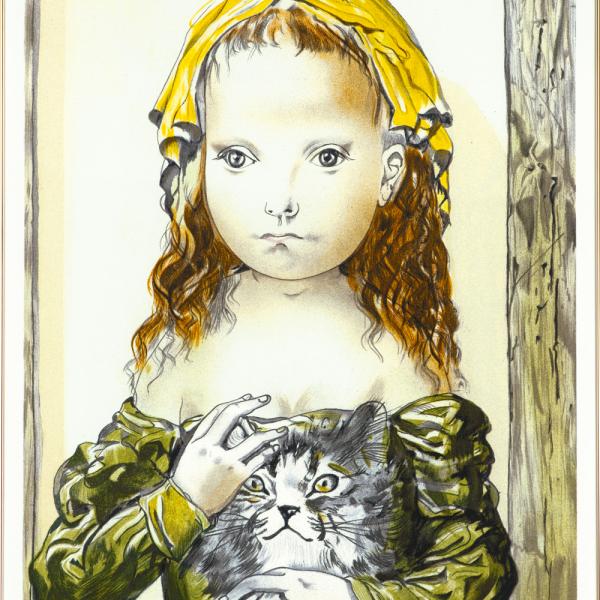 藤田嗣治 リトグラフ 額装 「 猫を抱く少女 」 レオナールフジタ 72