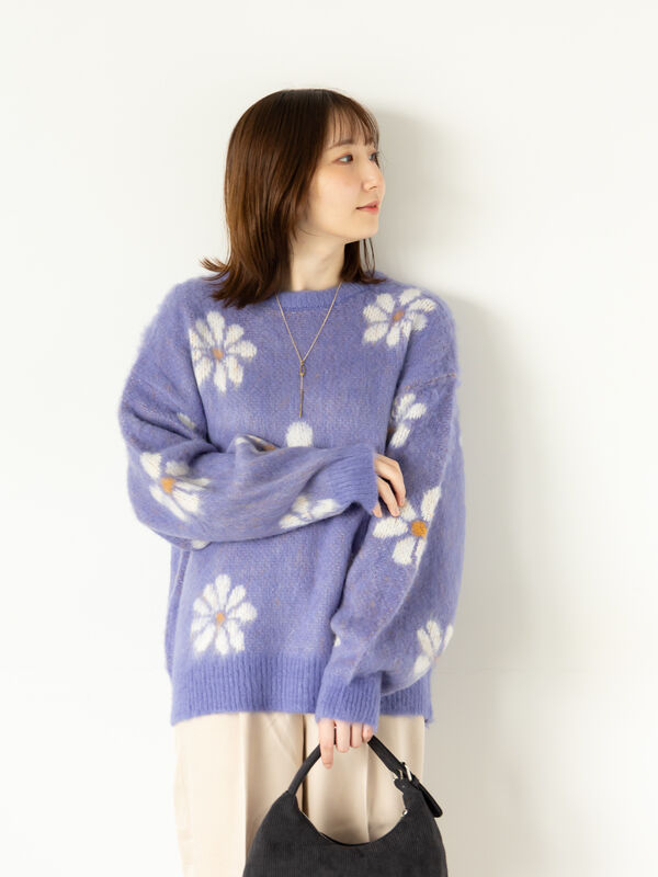 希少✨LEONARD カシミヤ混 ニット トップス 花柄 ウール トリム 40