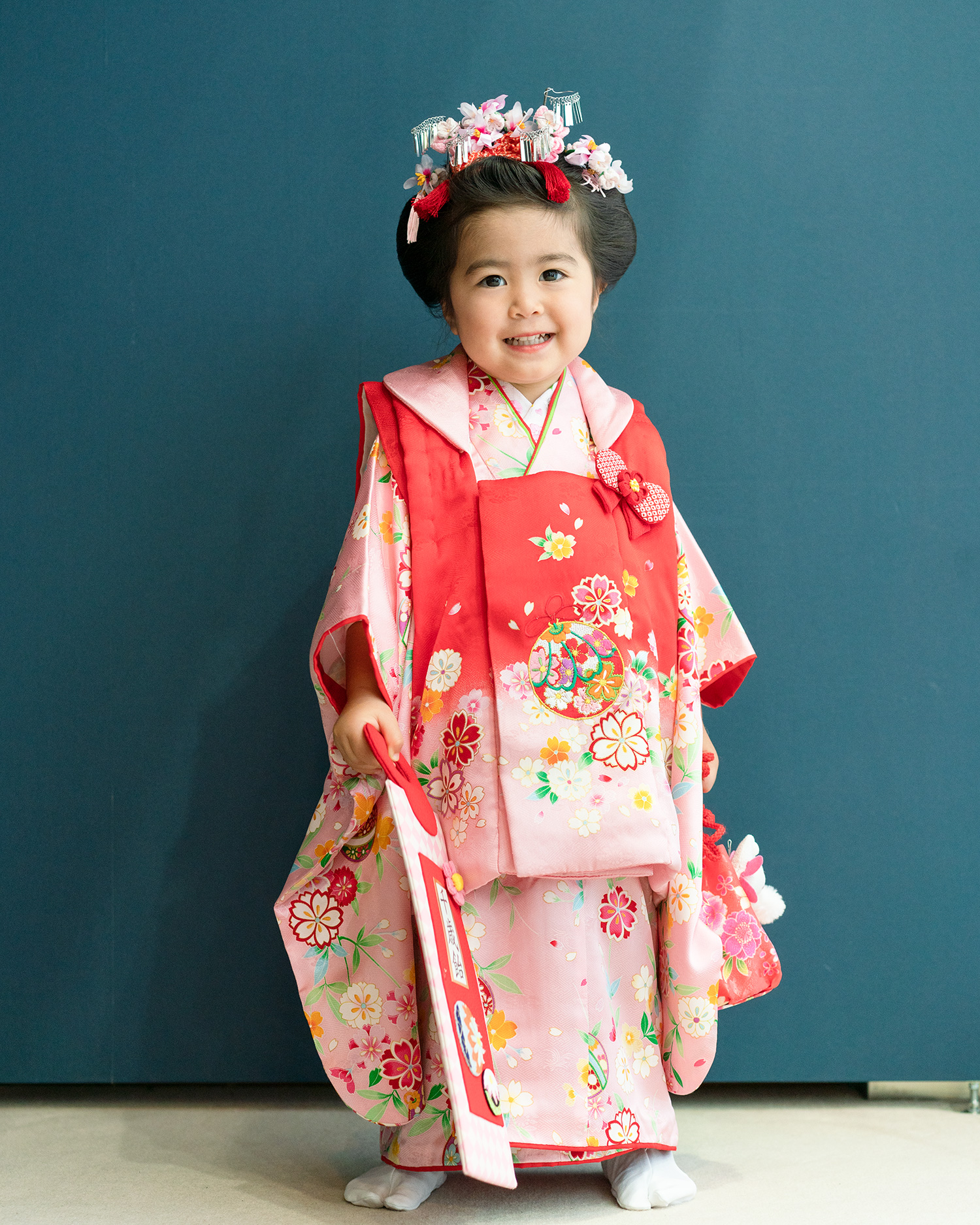 七五三 絹 赤とピンク 着物セット 5歳 3歳 七五三 絹 赤とピンク 着物