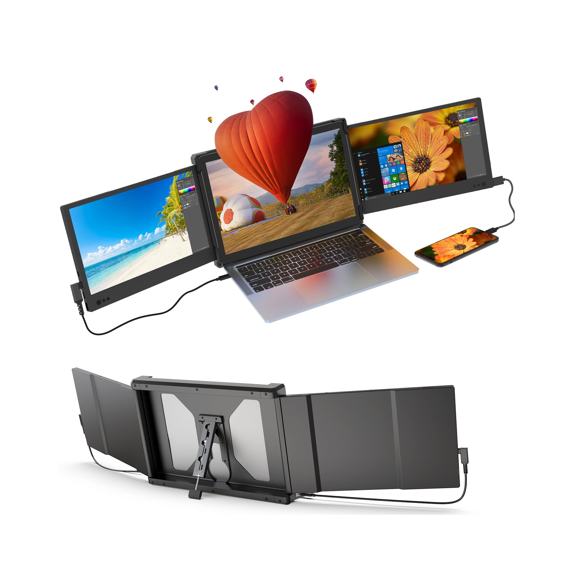 P2 12'' Tri-Screen Portable three Extra Screen For Laptop – Kwumsy