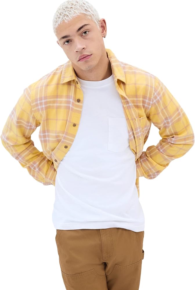 Amazon.com: GAP Mens Untucked Flannel Shirt Yellow Beige Plaid XL