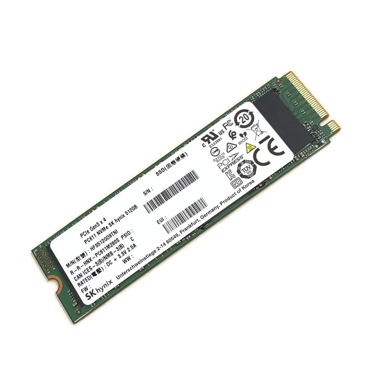 Amazon | SK Hynix SSD 512GB PC611 M.2 2280 80mm NVMe PCIe Gen3 x4