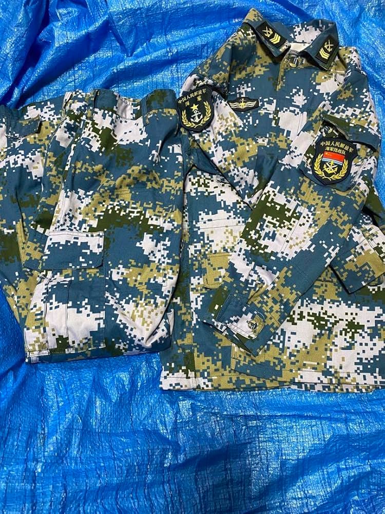 RT 中国軍07式海軍陸戦隊用海洋迷彩戦闘服上下帽子徽章ブーツフル