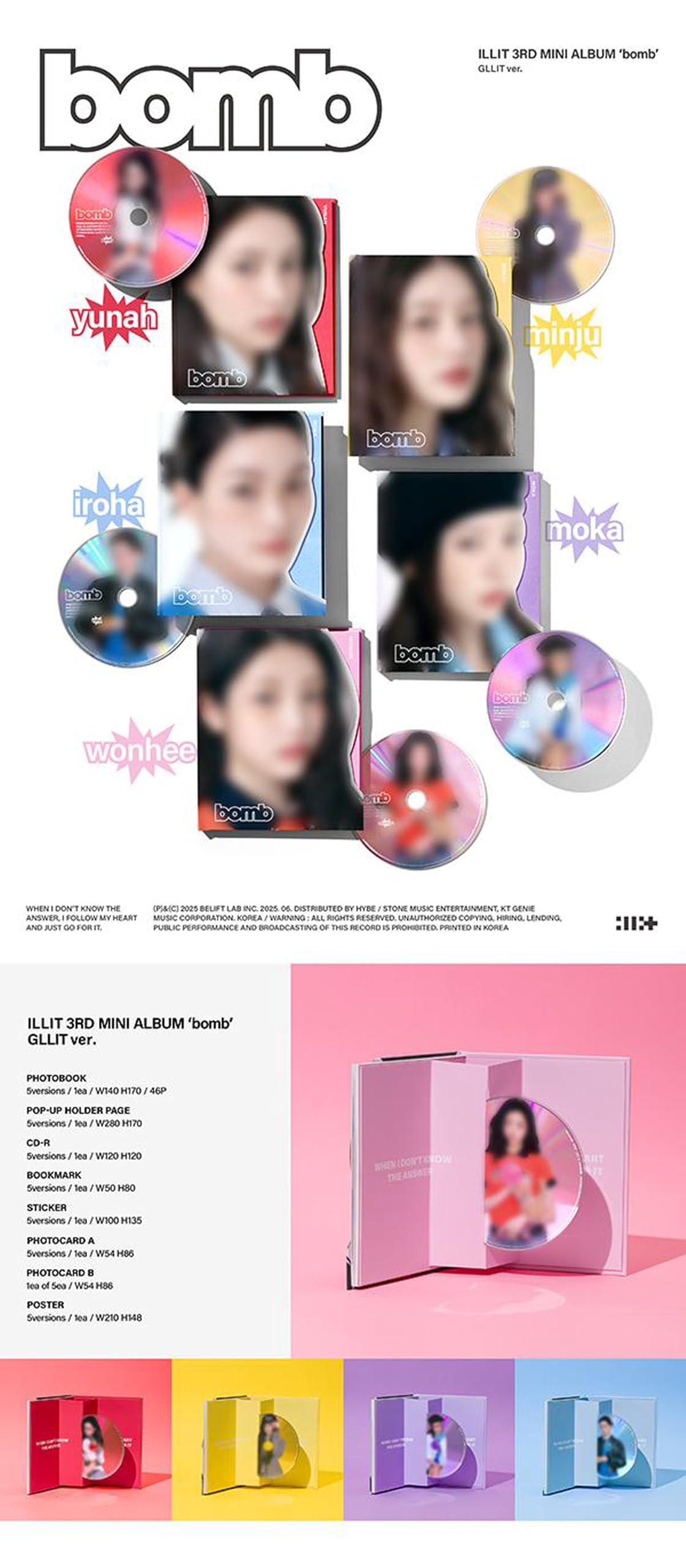 Amazon.com: ILLIT bomb 3rd Mini Album (GLLIT - 5 Ver. Set) : Home