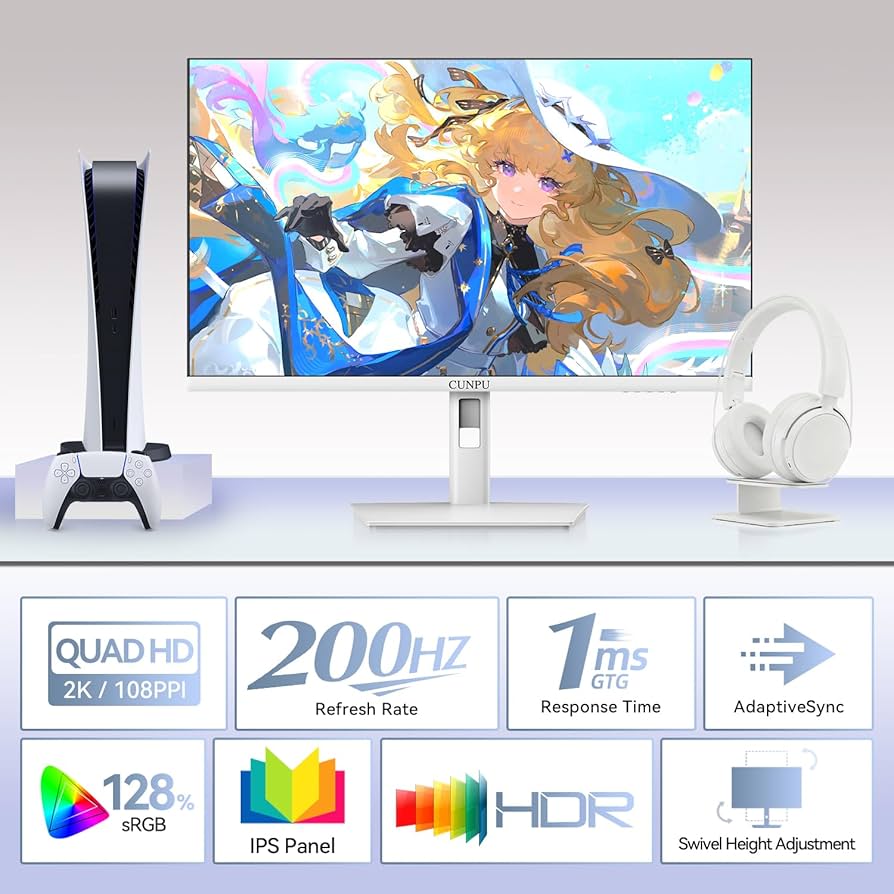 Amazon.com: CUNPU 27 Inch White 180/200Hz Gaming Monitor, QHD