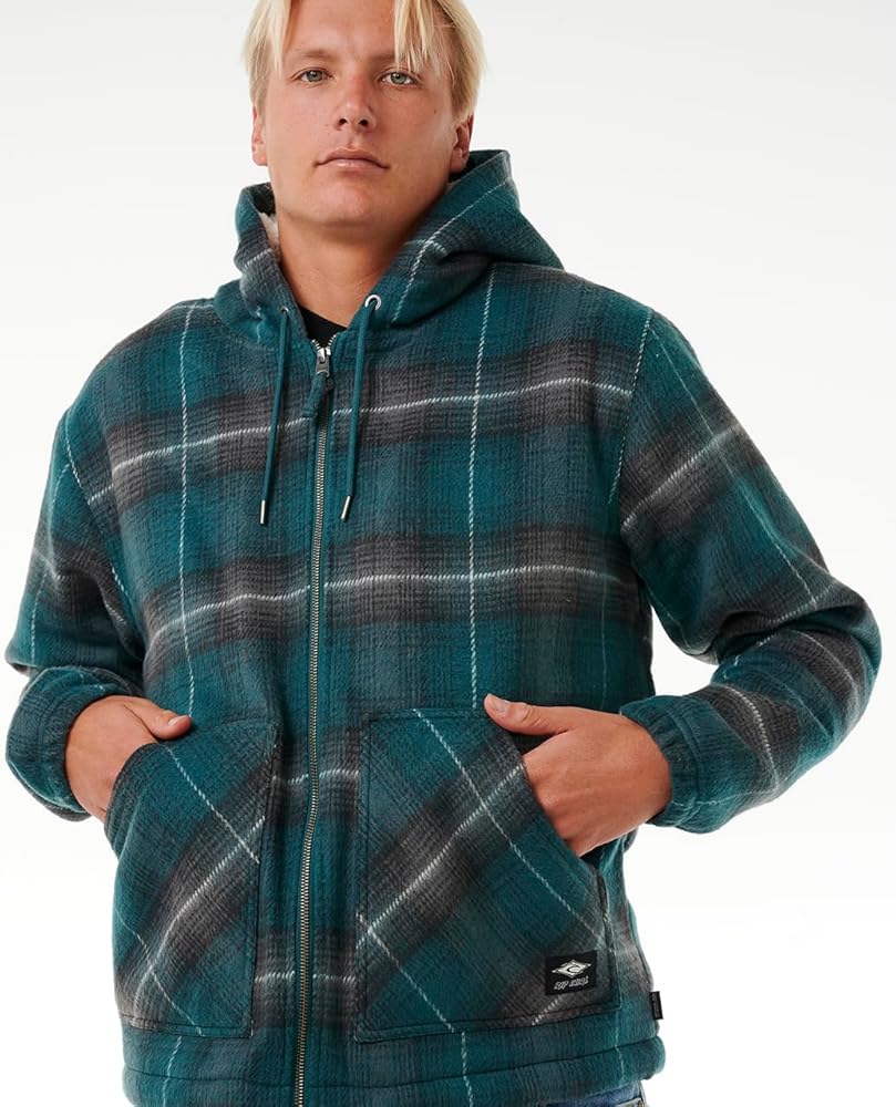 Rip Curl Men's Classic Surf Sherpa Lined Check Jacket, Blue Green