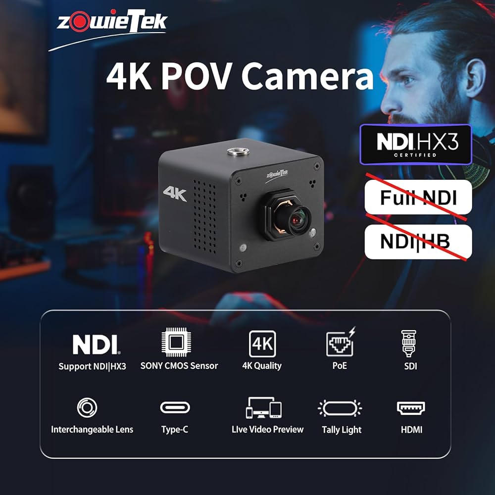 Amazon | Zowietek 4K NDI | HX3 POV ボックス カメラ PoE、ZowieCAM