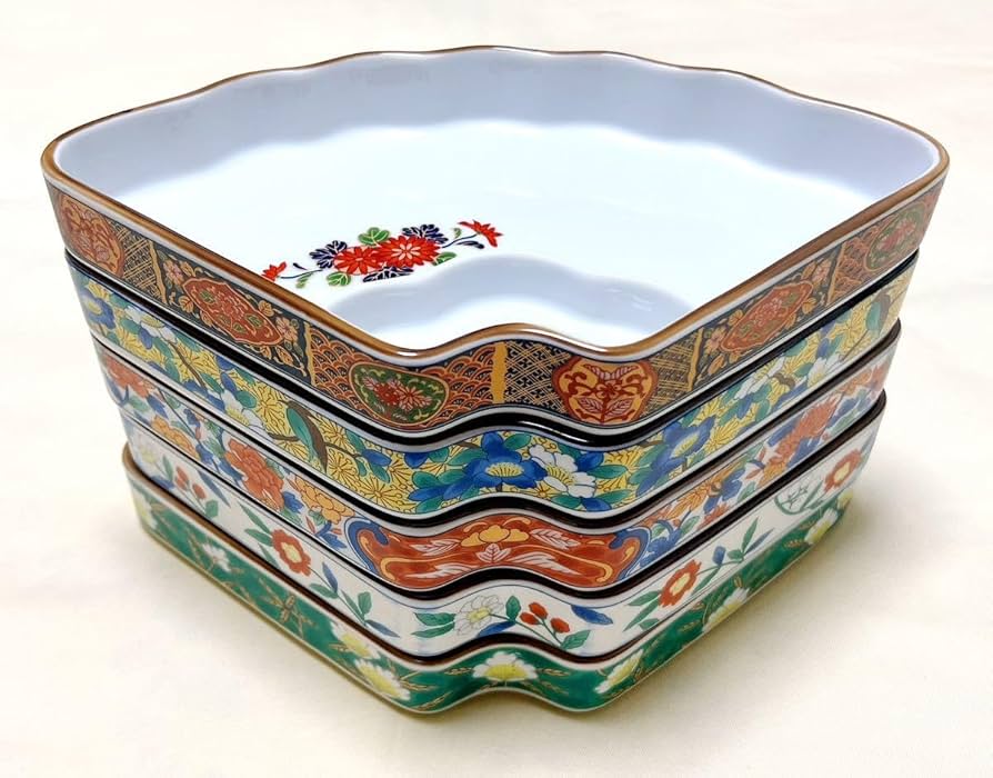Amazon | 和食器 有田焼 伊万里 絵変わり 仕切り扇型皿 刺身寿司皿5枚