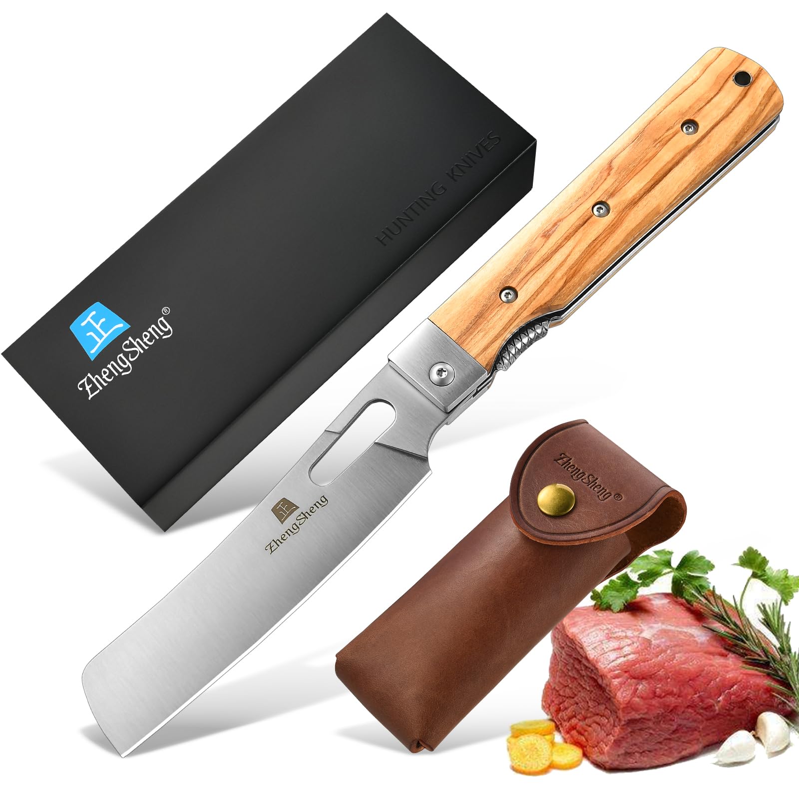 Amazon.com: ZhengSheng Folding Chef Knife with Leather Pouch 4.8