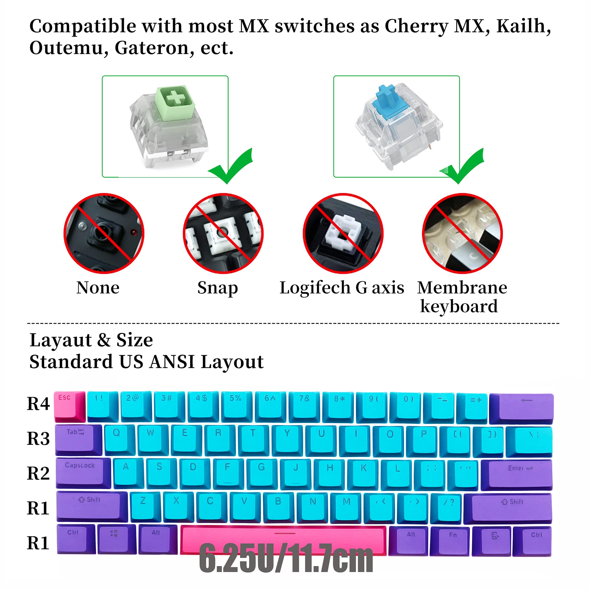 Amazon.co.jp: GTSP 61キーキャップ 60% Ducky One 2ミニキーキャップ
