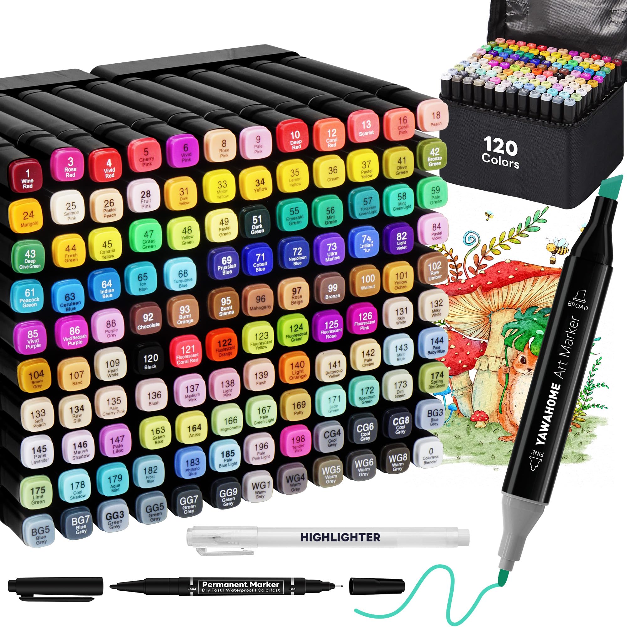 Amazon.com: YAWAHOME Alcohol Markers Set 120 Colors - Dual Tip Art