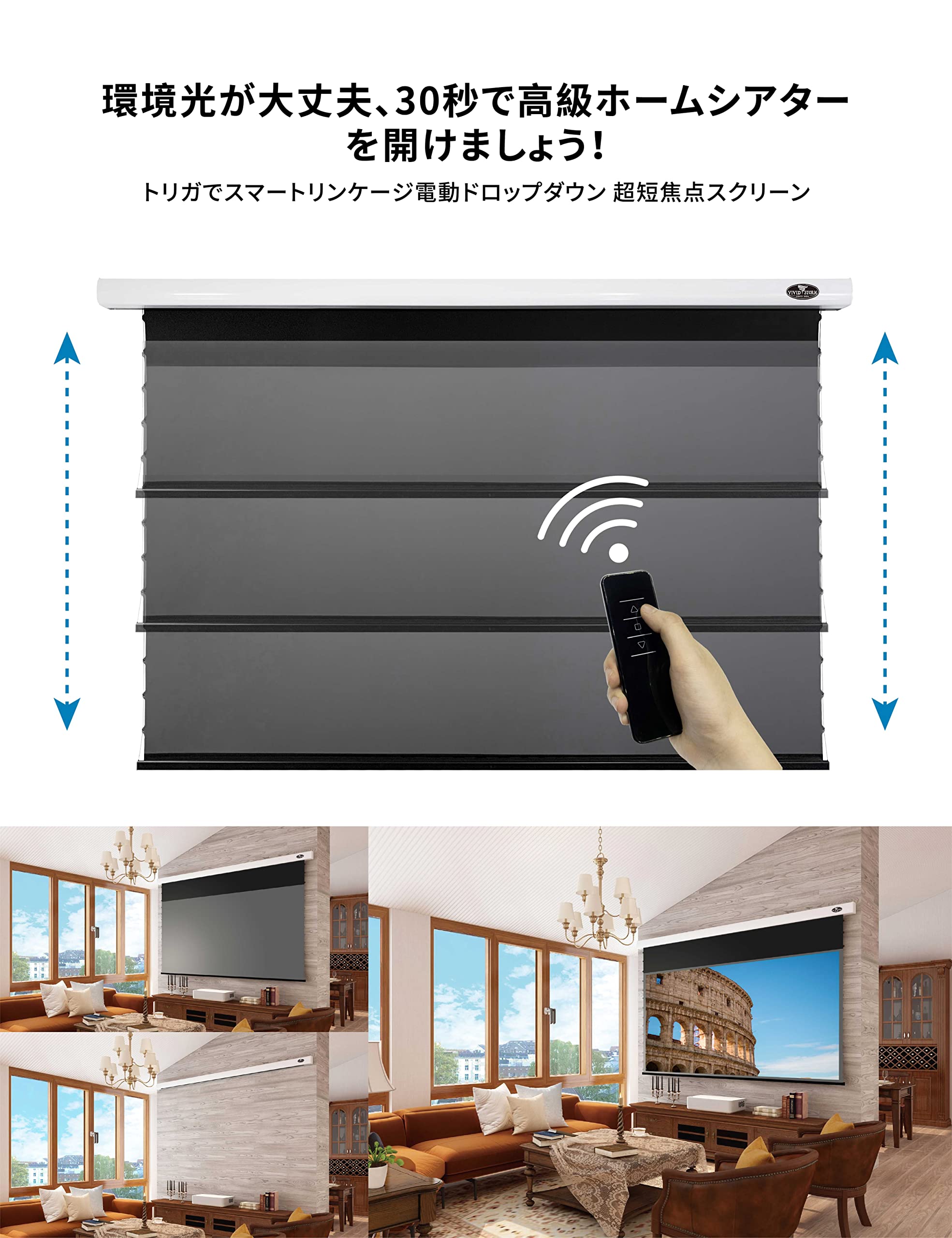 Amazon | プロジェクタースクリーン 天吊り式 VIVIDSTORM SCREEN